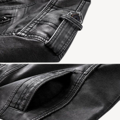 Elarova | Schwarze Bikerjacke aus Kunstleder für Herren, lässiger Reißverschlussmantel