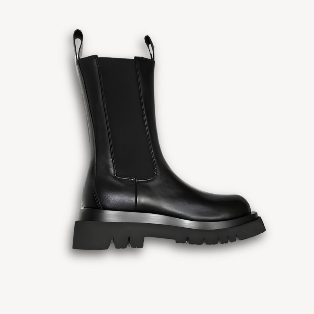 Elarova | Schwarze Chelsea-Stiefel aus Leder für Damen – dicke Sohle, zum Hineinschlüpfen, strapazierfähig, stylisches Freizeitschuhwerk