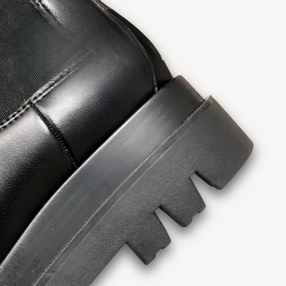 Elarova | Schwarze Chelsea-Stiefel aus Leder für Damen – dicke Sohle, zum Hineinschlüpfen, strapazierfähig, stylisches Freizeitschuhwerk