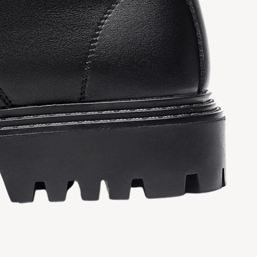 Elarova | Schwarze Kampfstiefel aus Leder für Herren – dicke Sohle