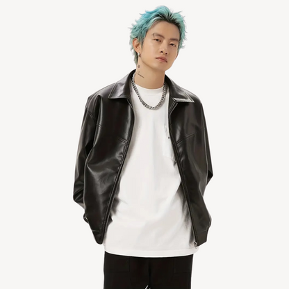 Elarova | Schwarze Kunstlederjacke für Herren