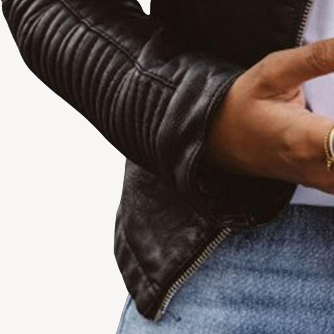 Elarova | Schwarze Leder-Bikerjacke für Damen