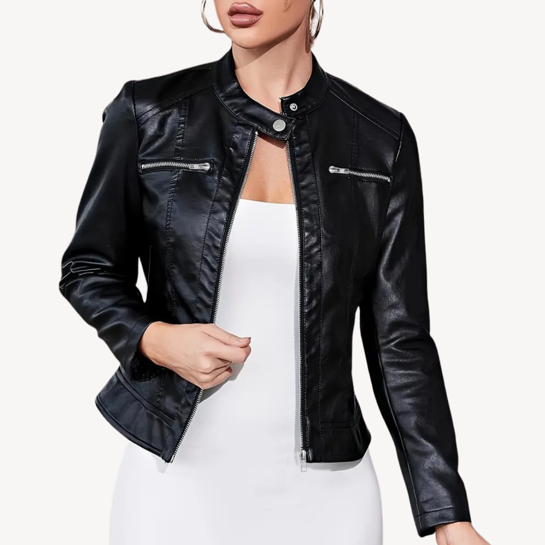 Elarova | Schwarze Lederjacke für Damen