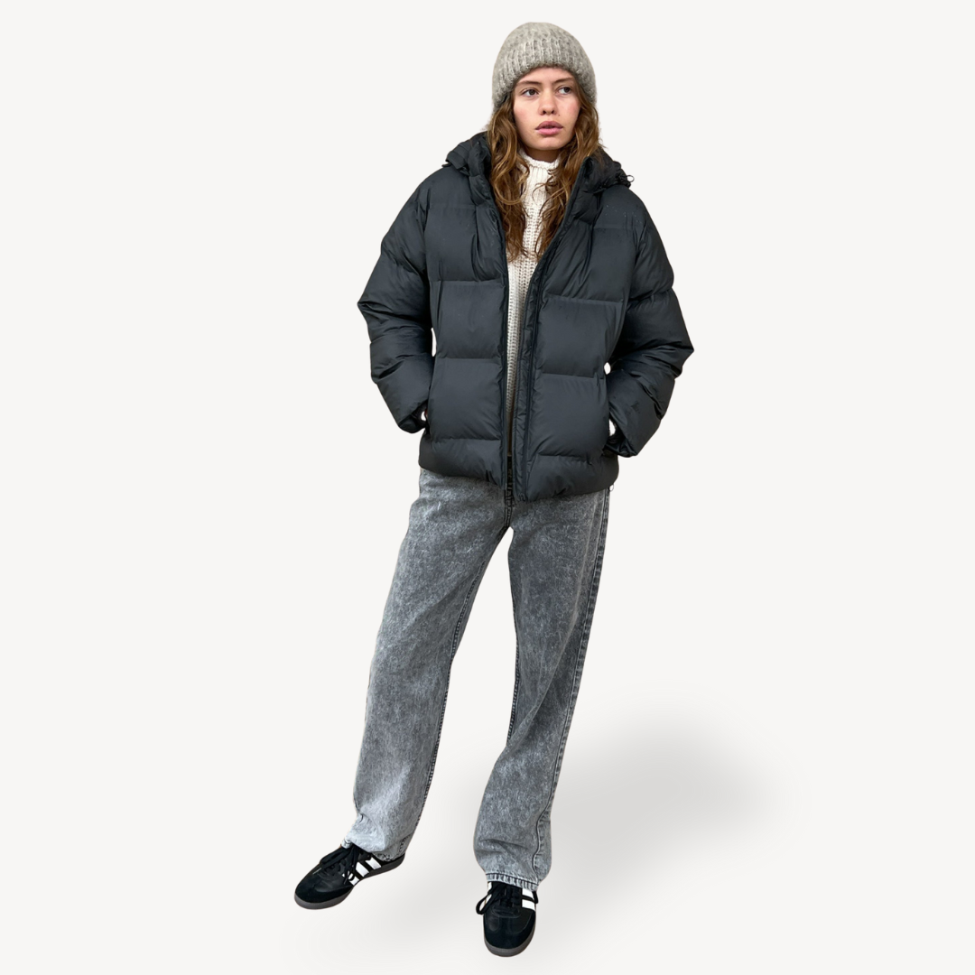 Elarova | Schwarze Pufferjacke mit Kapuze für Damen, Wintermantel aus Polyester