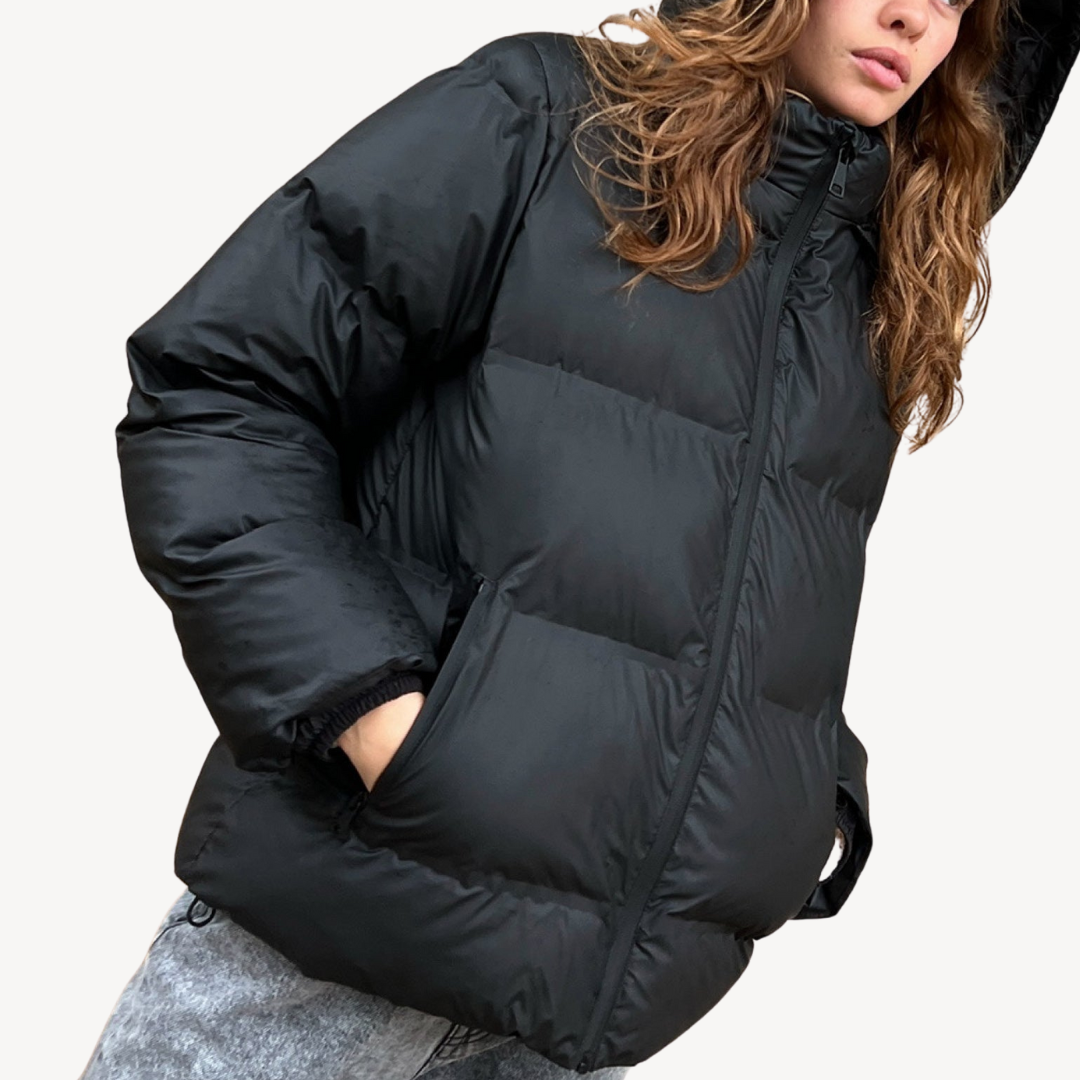 Elarova | Schwarze Pufferjacke mit Kapuze für Damen, Wintermantel aus Polyester