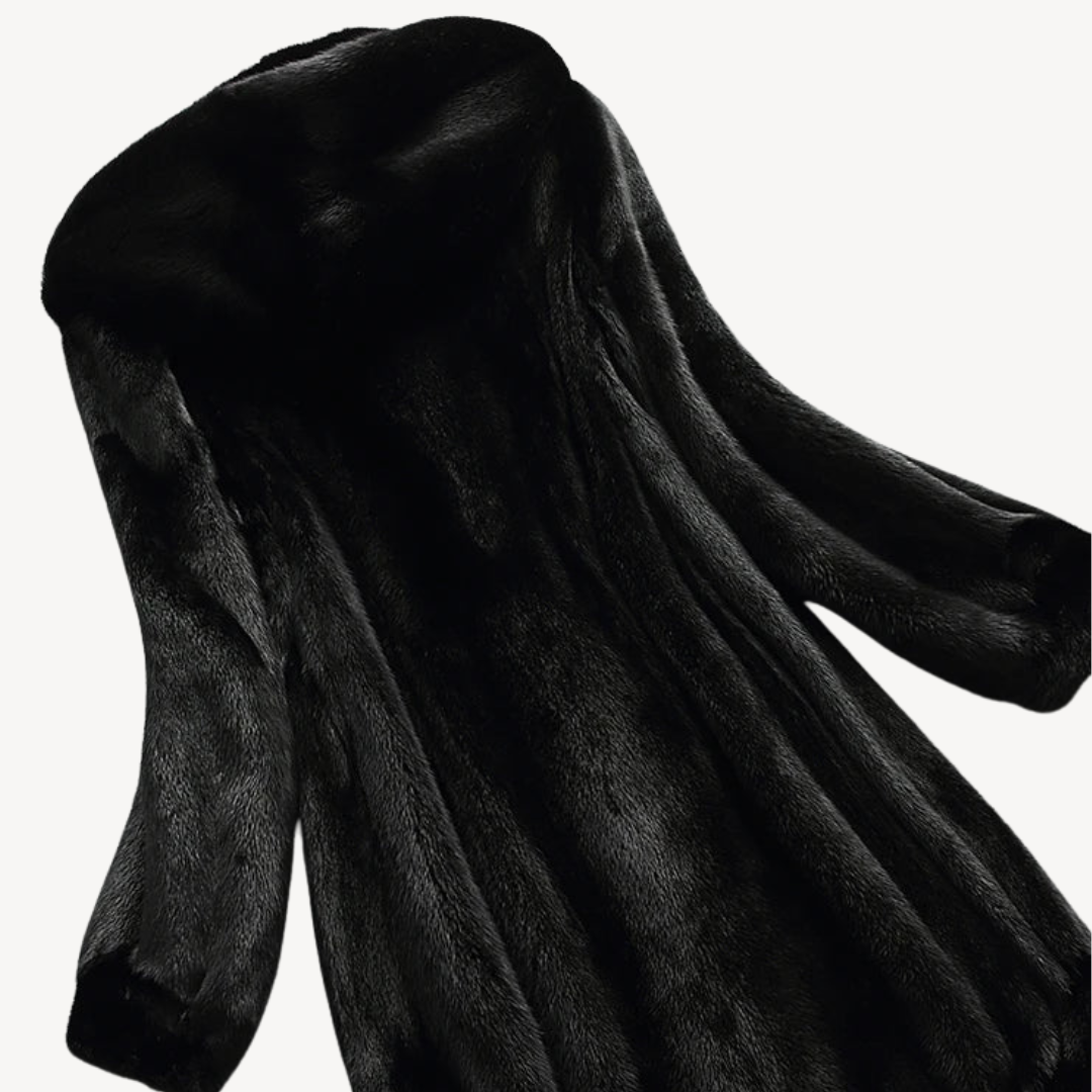 Elarova | Schwarzer Damen-Wintermantel mit Kunstpelz und Kapuze, langärmlig