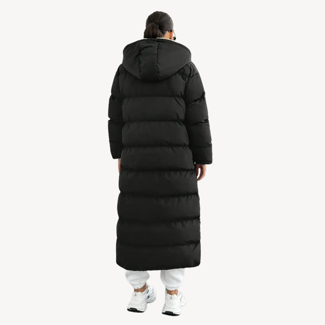 Elarova | Schwarzer Puffermantel mit Kapuze für Damen