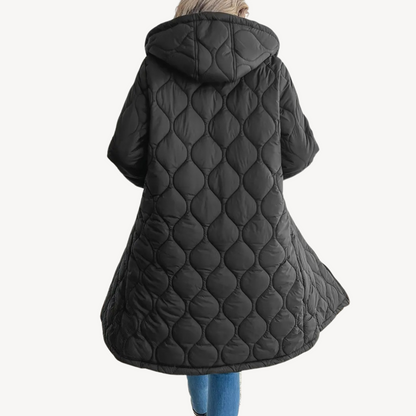 Elarova | Schwarzer gesteppter Puffermantel mit Kapuze für Damen