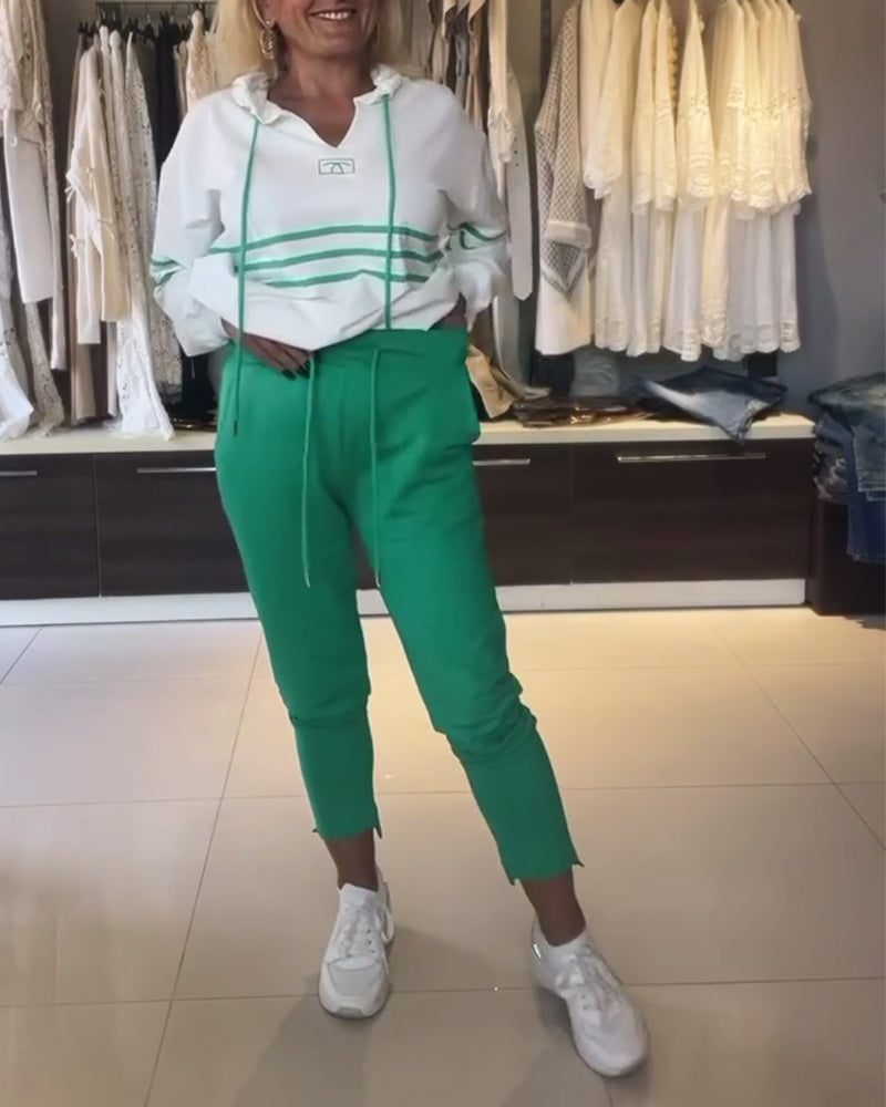 Elarova | Set aus gestreifter Hose und Kapuzenjacke