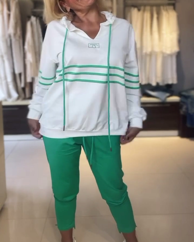 Elarova | Set aus gestreifter Hose und Kapuzenjacke