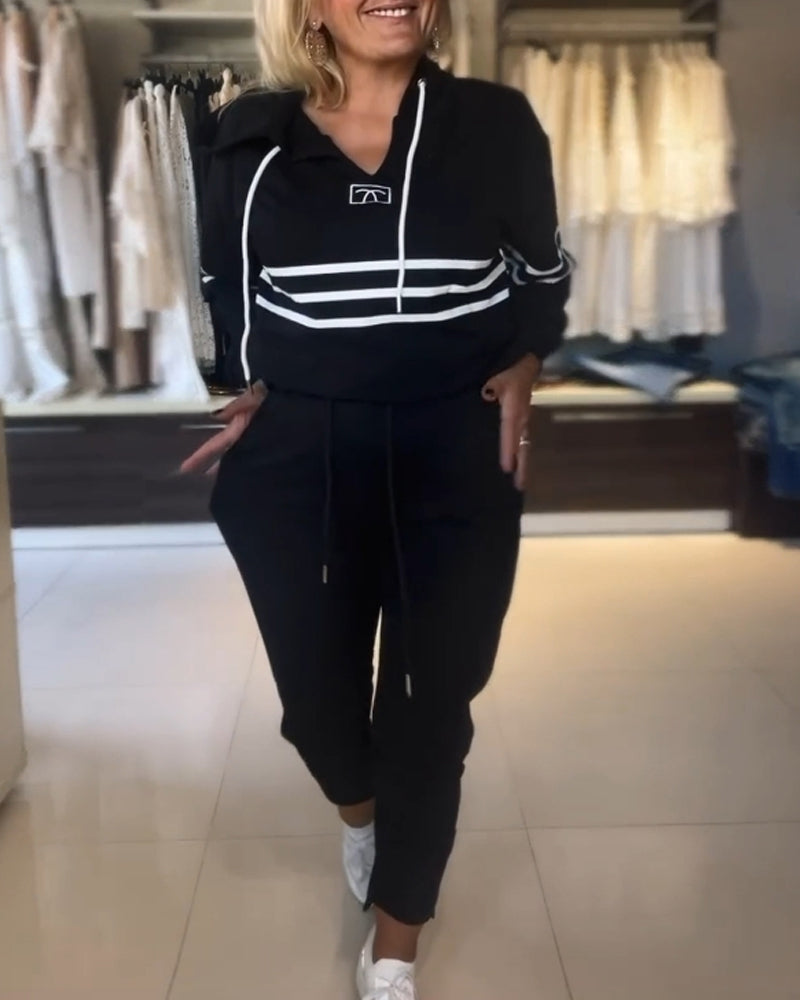 Elarova | Set aus gestreifter Hose und Kapuzenjacke