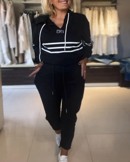 Elarova | Set aus gestreifter Hose und Kapuzenjacke