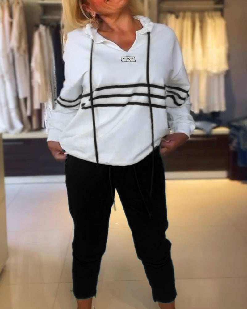Elarova | Set aus gestreifter Hose und Kapuzenjacke