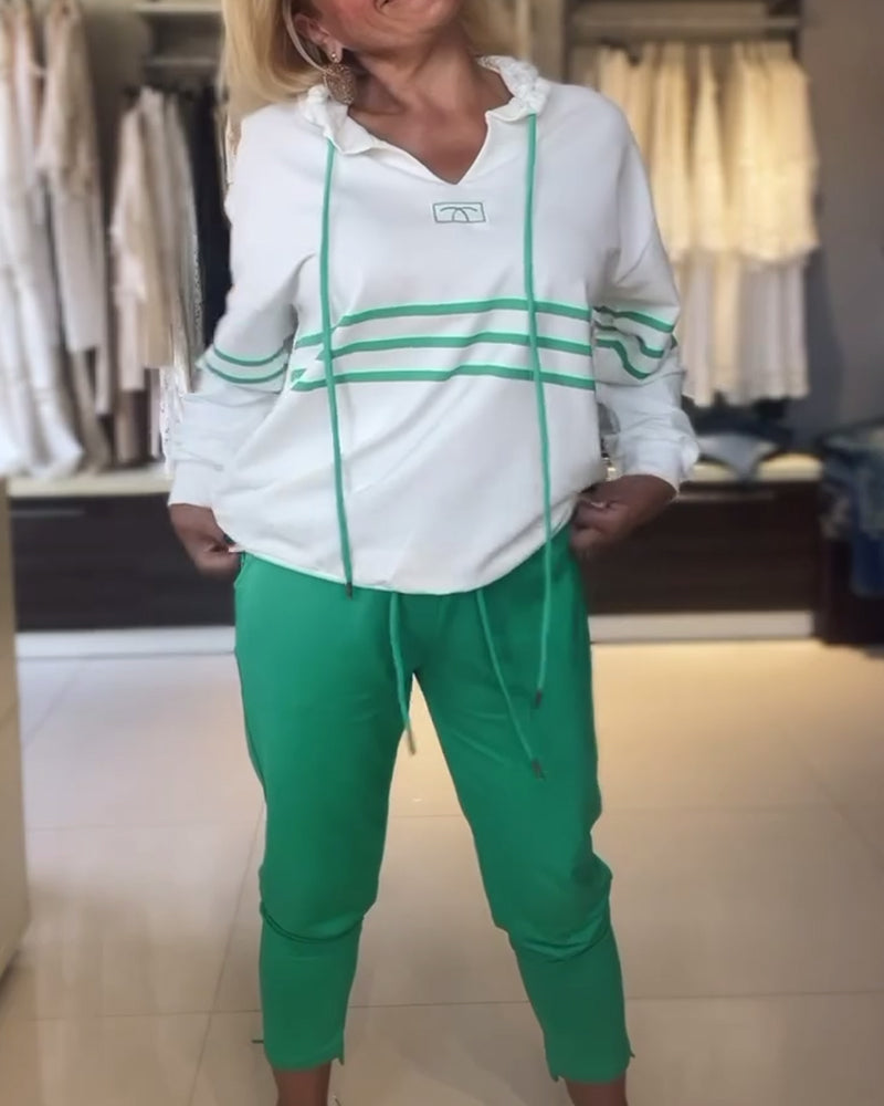 Elarova | Set aus gestreifter Hose und Kapuzenjacke