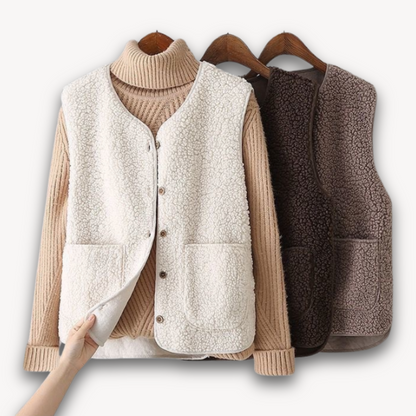 Elarova | Sherpa-Fleeceweste für Damen – Weiche, ärmellose Plüschjacke mit Taschen – Lässige Winterkleidung