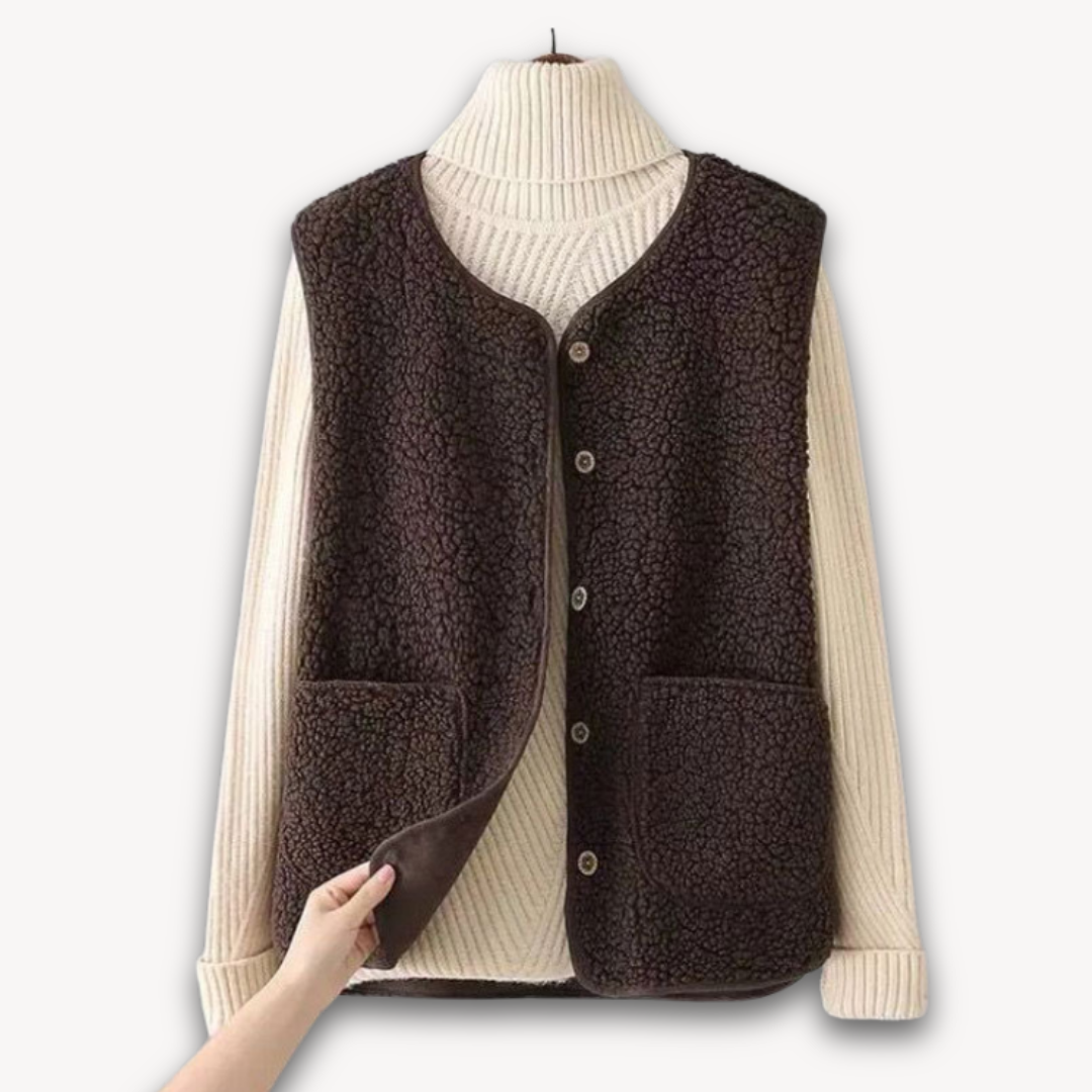Elarova | Sherpa-Fleeceweste für Damen – Weiche, ärmellose Plüschjacke mit Taschen – Lässige Winterkleidung