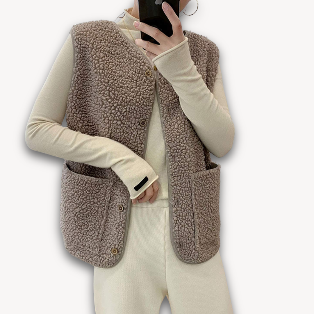 Elarova | Sherpa-Fleeceweste für Damen – weiche, ärmellose Plüschjacke mit Taschen – lässige Winterkleidung
