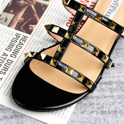 Elarova | Sommer Frauen Sandalen Damen Freizeit Slipper Flache Schuhe Einfache Stil Mode Nieten Design Gehen und Shoppen Große Größen