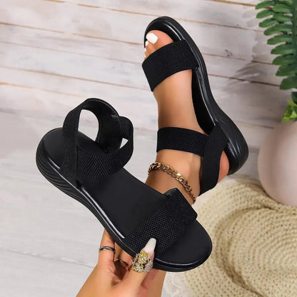 Elarova | Sommer Leinsandalen mit elastischem Riemen