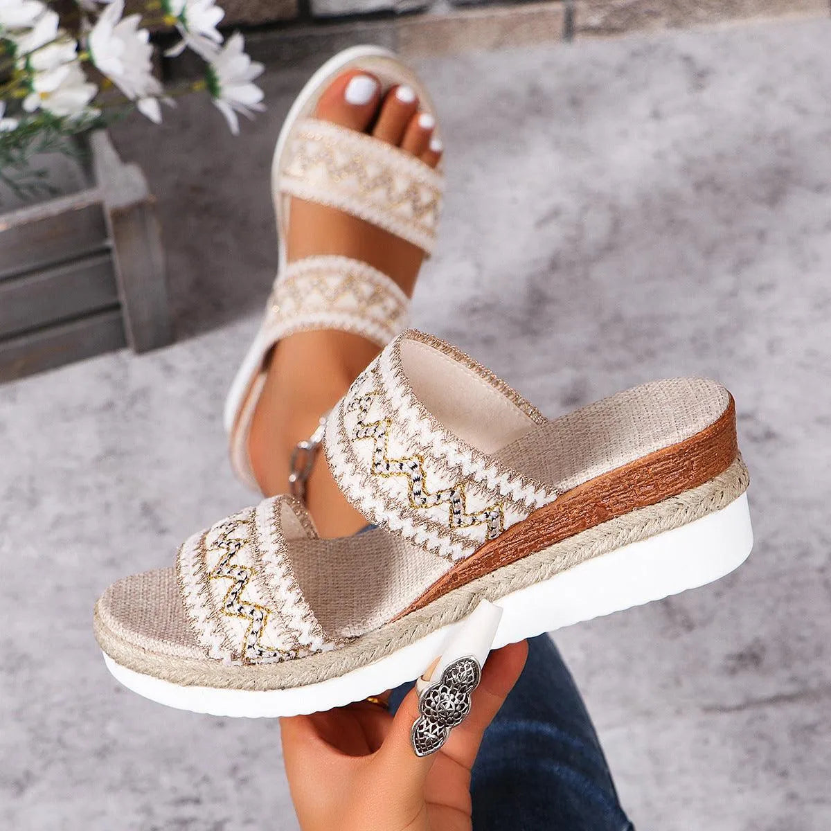 Elarova | Sommer-Sandalen mit Leinenboden