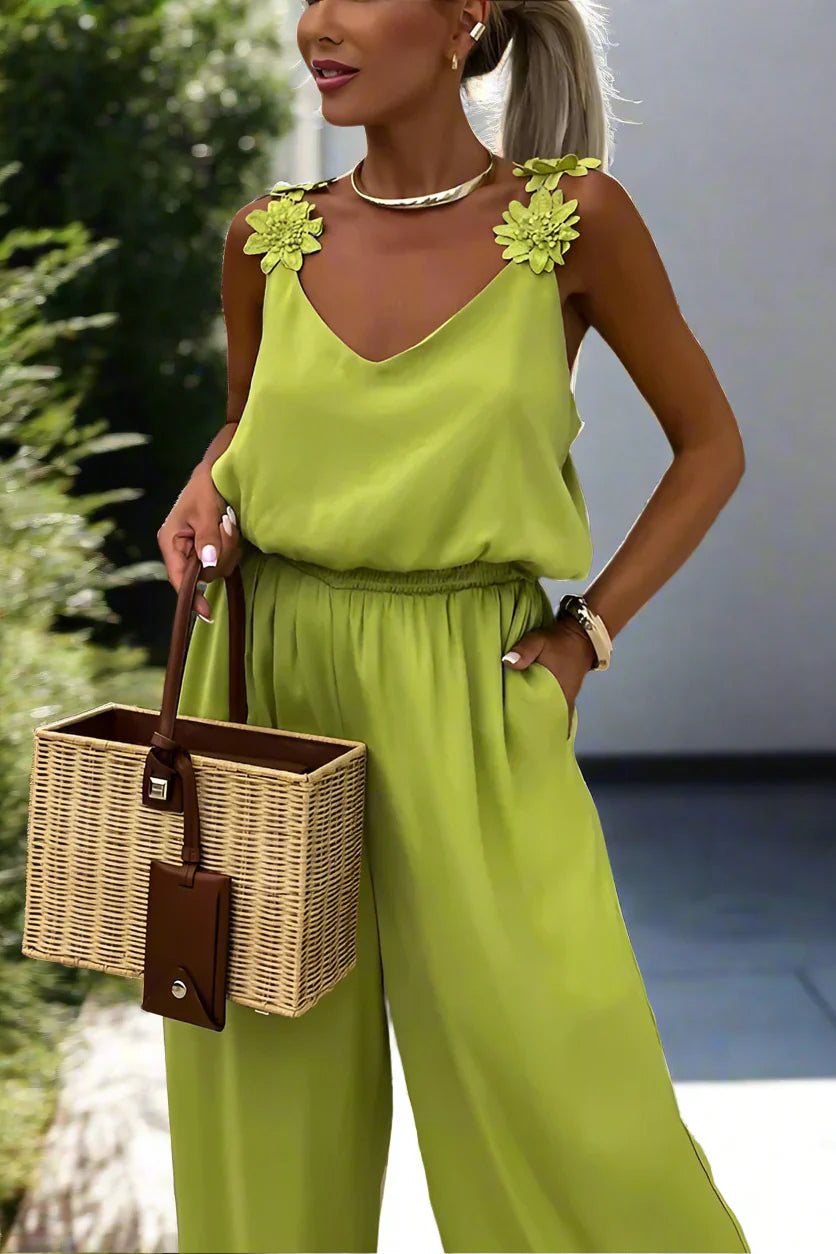 Elarova | Sommerlicher Vintage Ärmellos Weites Bein Damen Jumpsuit