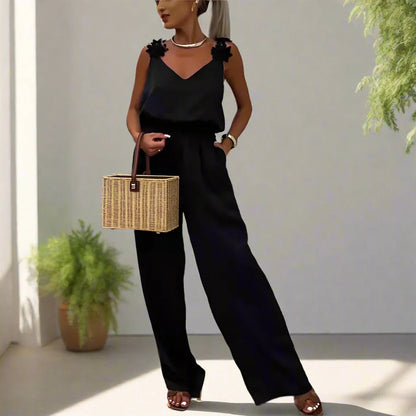 Elarova | Sommerlicher Vintage Ärmellos Weites Bein Damen Jumpsuit