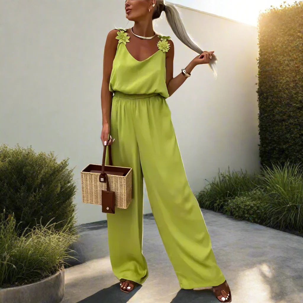 Elarova | Sommerlicher Vintage Ärmellos Weites Bein Damen Jumpsuit