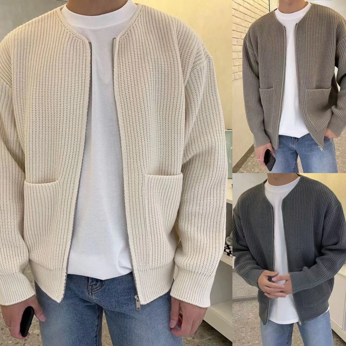 Elarova | Stehkragen Strickjacke für Herren | Warmer und stilvoller Pullover