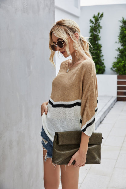 Elarova | Strick Große Größe Fledermausärmel Strickpullover