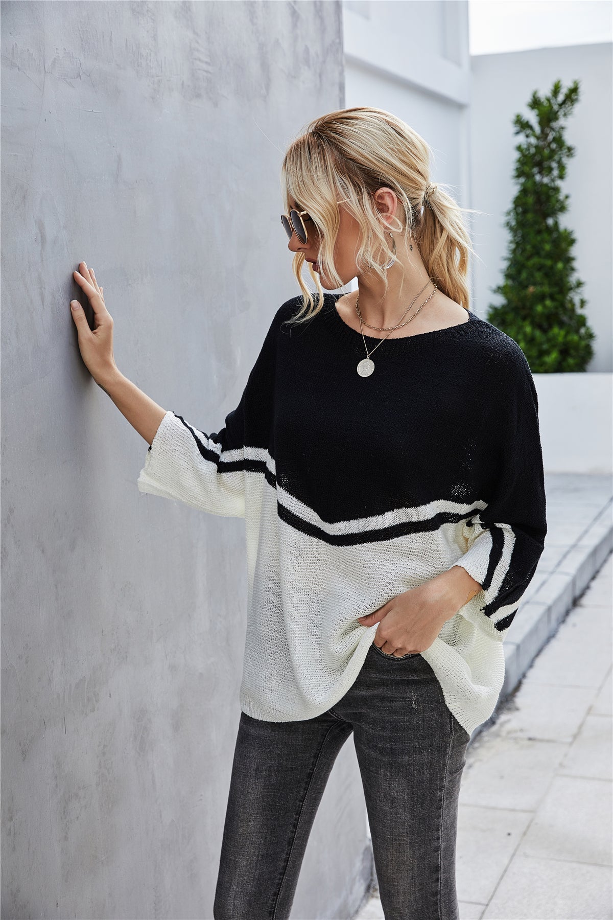 Elarova | Strick Große Größe Fledermausärmel Strickpullover