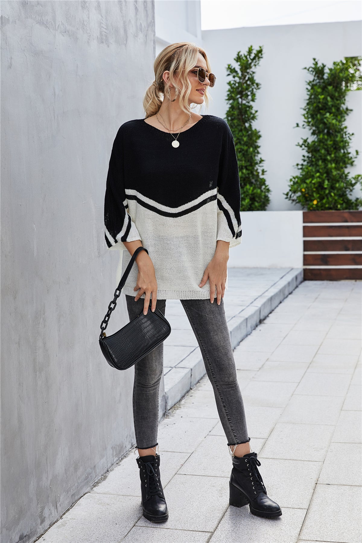 Elarova | Strick Große Größe Fledermausärmel Strickpullover