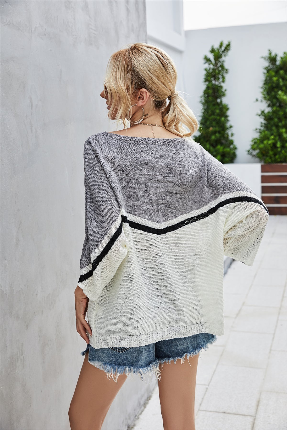 Elarova | Strick Große Größe Fledermausärmel Strickpullover