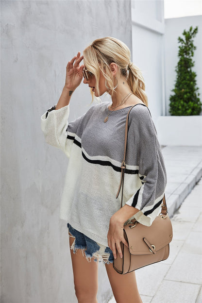 Elarova | Strick Große Größe Fledermausärmel Strickpullover