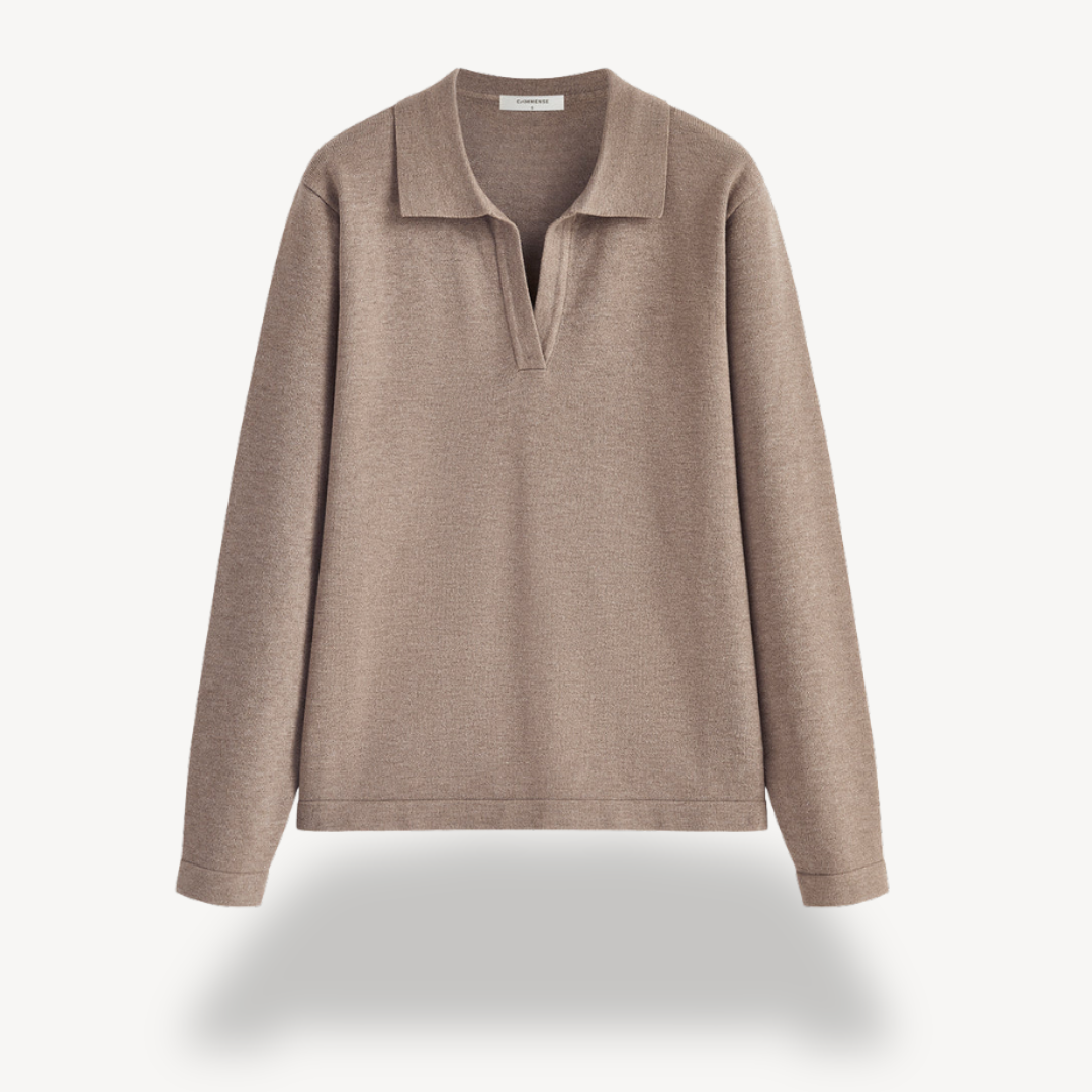 Elarova | Strick-Langarm-Polopullover mit V-Ausschnitt für Damen