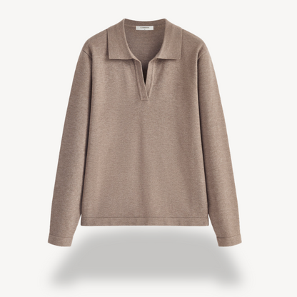 Elarova | Strick-Langarm-Polopullover mit V-Ausschnitt für Damen