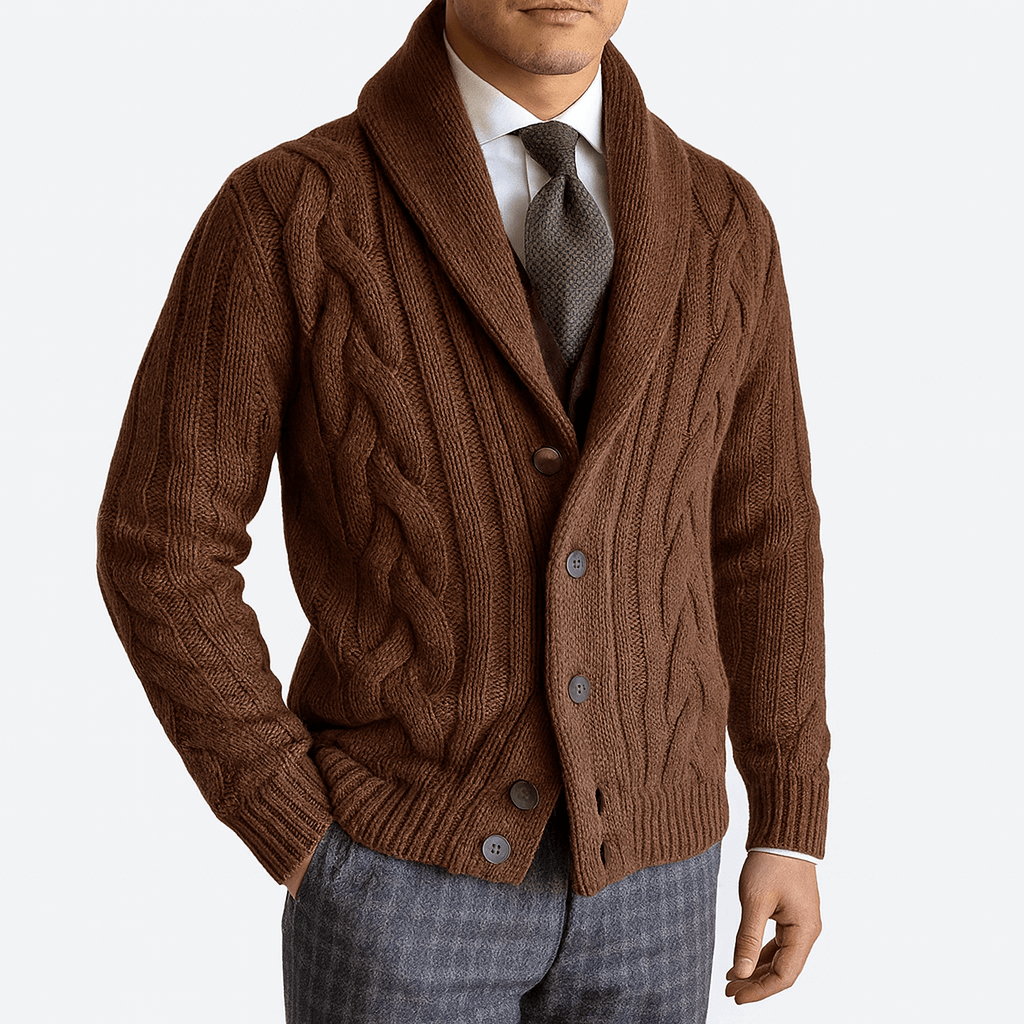 Elarova | Strickjacke mit Schalkragen und Zopfmuster