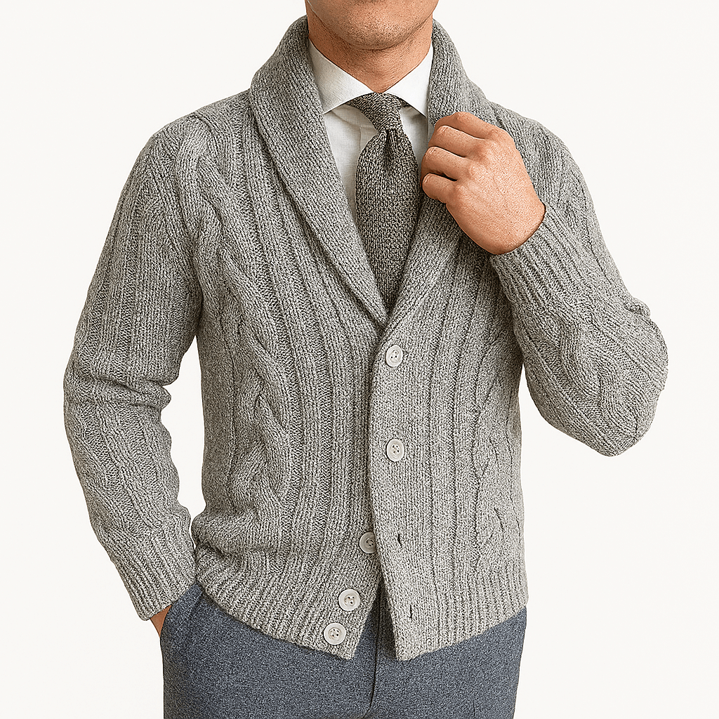 Elarova | Strickjacke mit Zopfmuster und Schalkragen