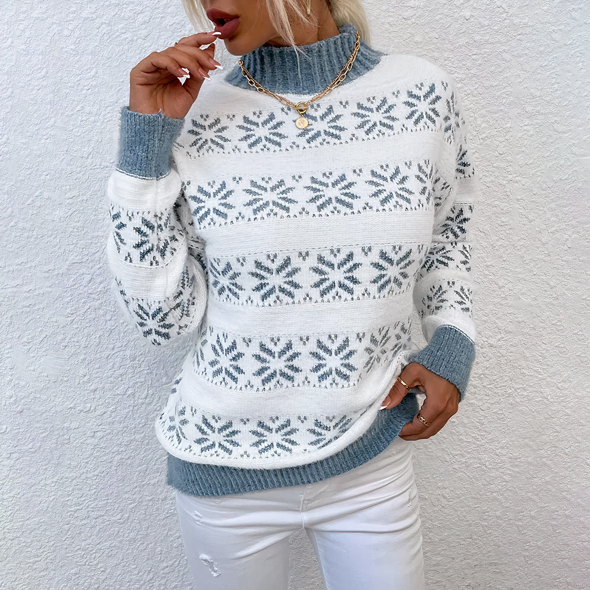Elarova | Strickpullover Mit Schneeflockenmuster Für Frauen
