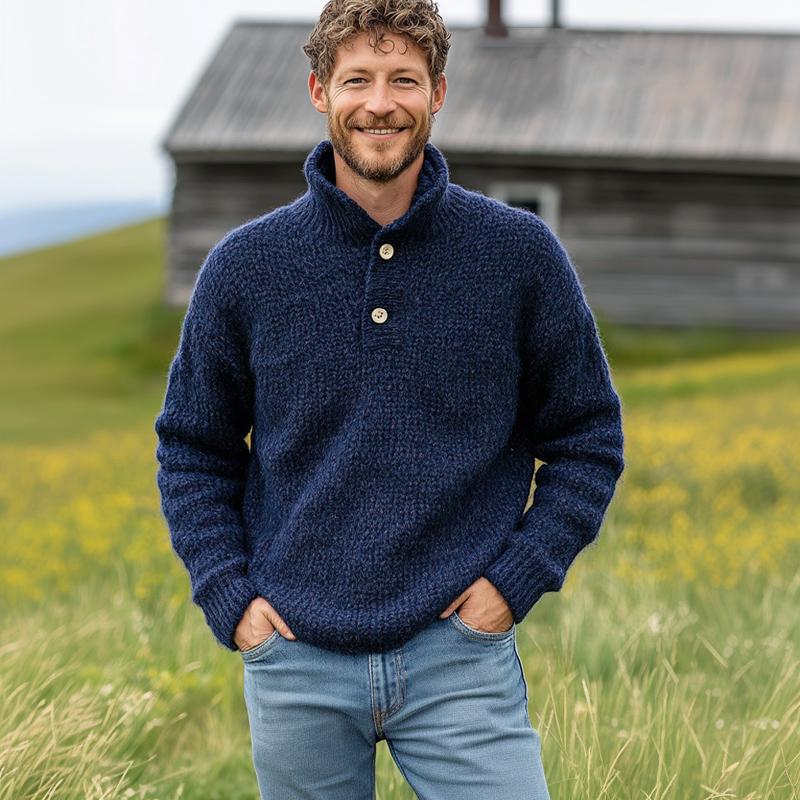 Elarova | Strickpullover für Herren mit zwei Knöpfen