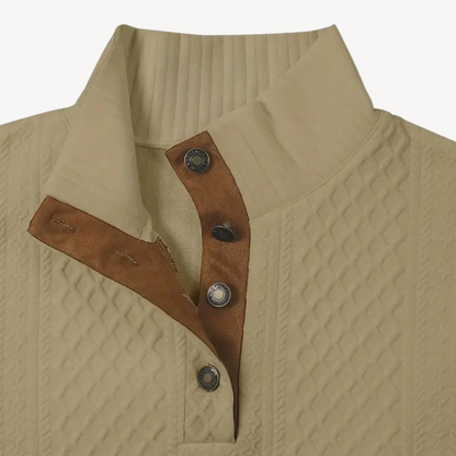 Elarova | Stylischer Herrenpullover mit Reißverschluss und Ellbogenflicken aus Leder