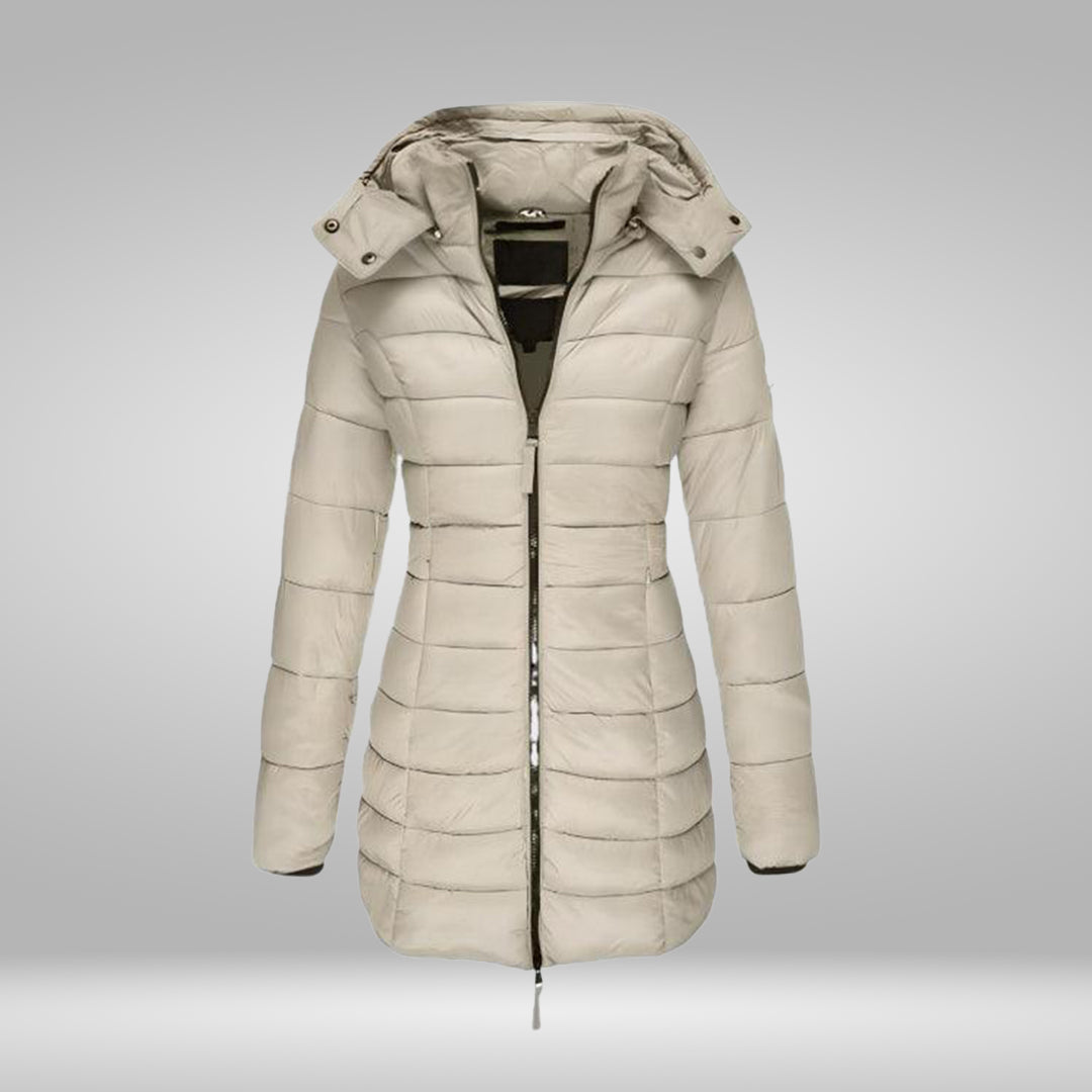 Elarova | Stylischer Langer Mantel mit Weichem Innenfutter und Kapuze