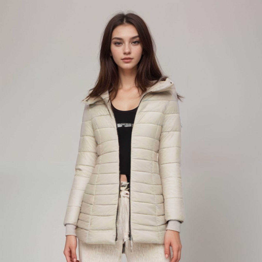 Elarova | Stylischer Langer Mantel mit Weichem Innenfutter und Kapuze