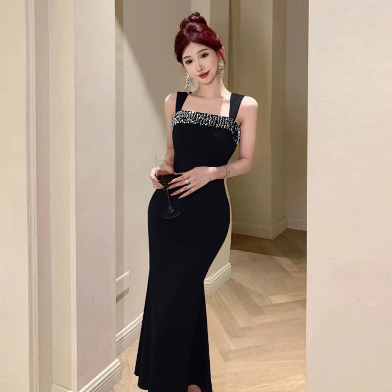 Elarova Trägerkleid mit Patchwork-Pailletten und quadratischem Ausschnitt