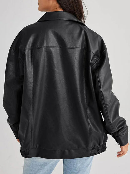 Elarova | Übergroße Leder-Bomberjacke mit trendigem Design