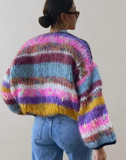 Elarova | Übergroße Und Bunte Strickjacke