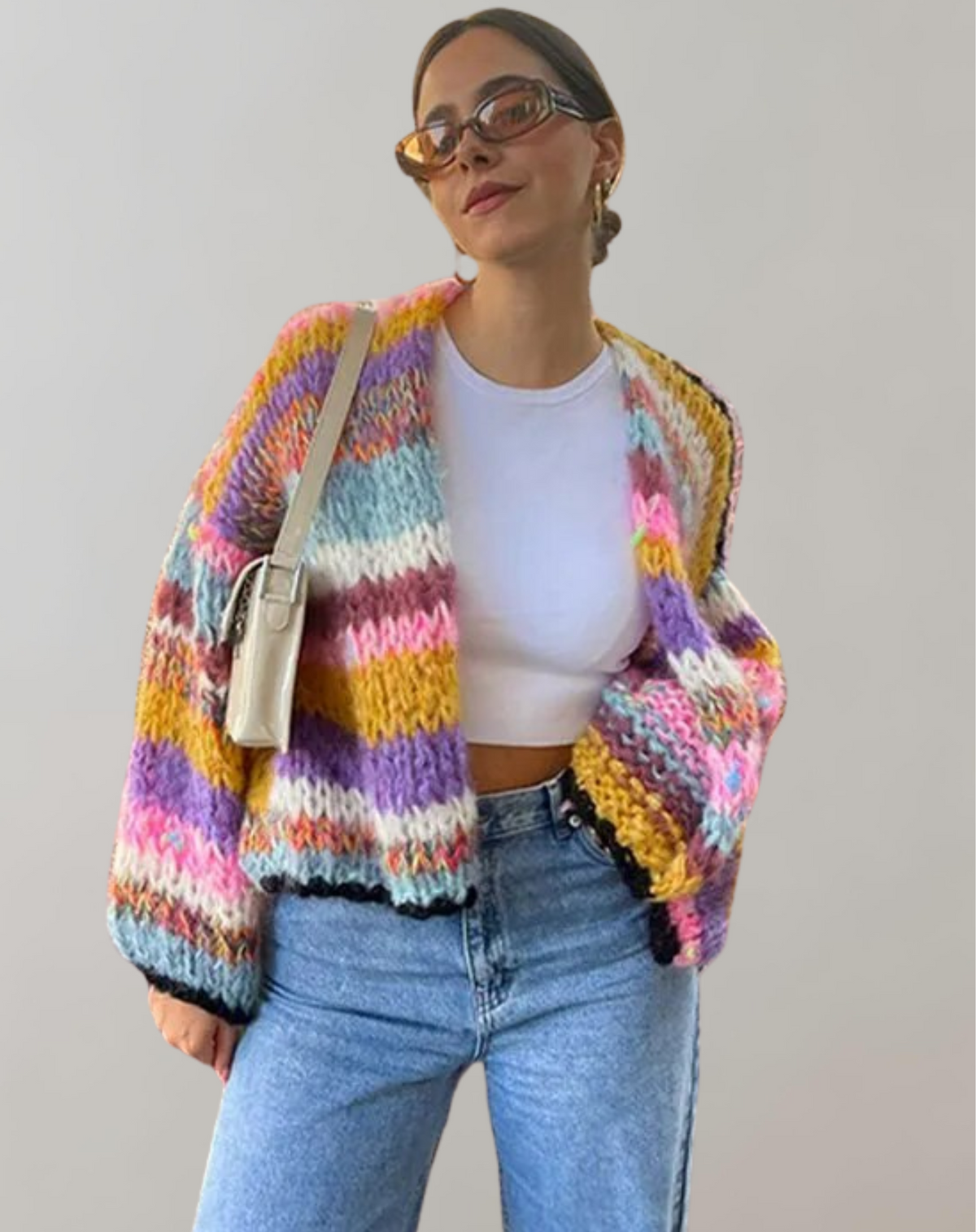 Elarova | Übergroße Und Bunte Strickjacke