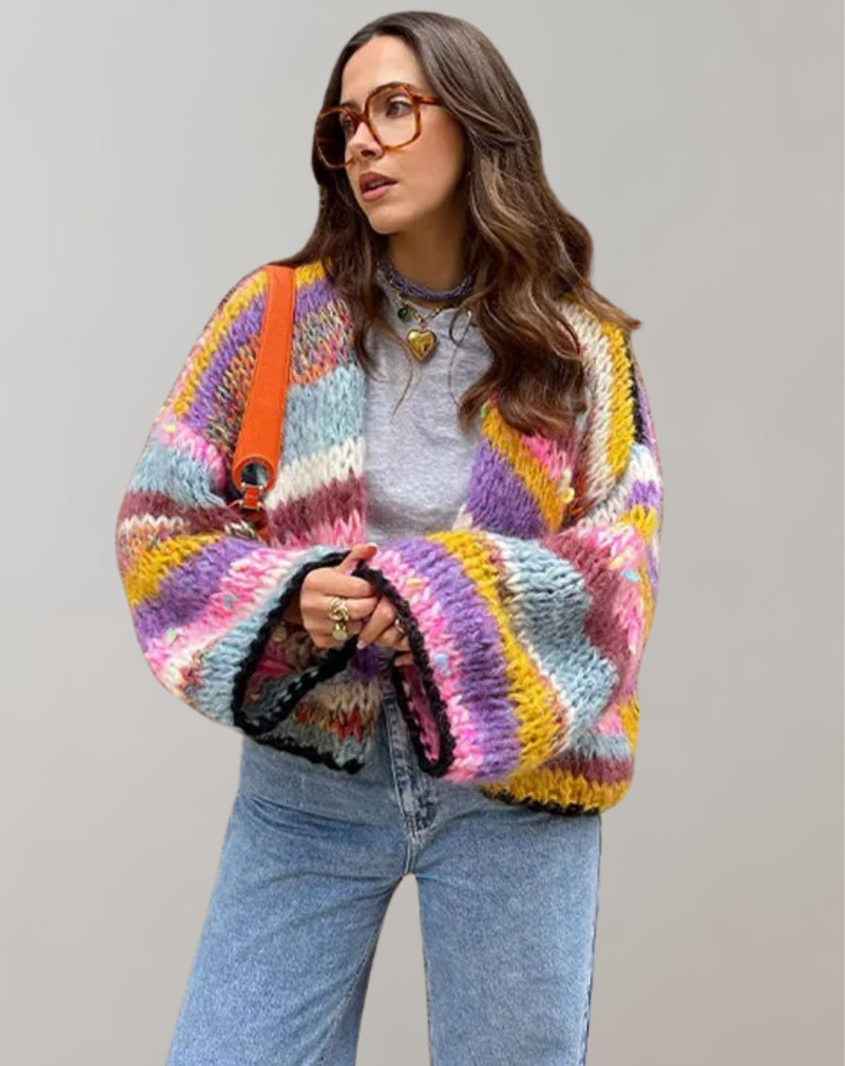 Elarova | Übergroße Und Bunte Strickjacke