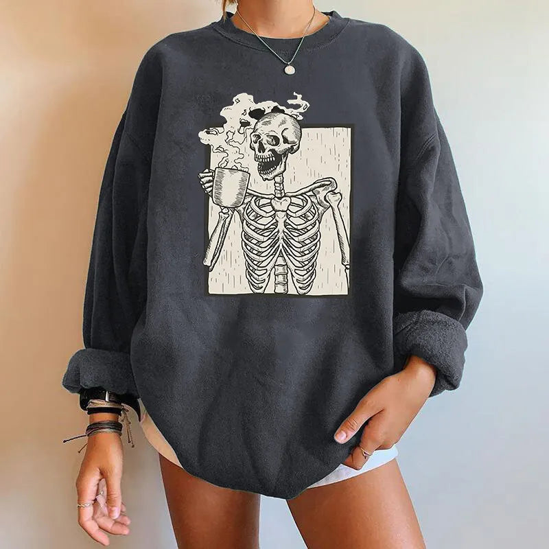 Elarova | Übergroßes Sweatshirt mit Skelett-Grafik für Damen