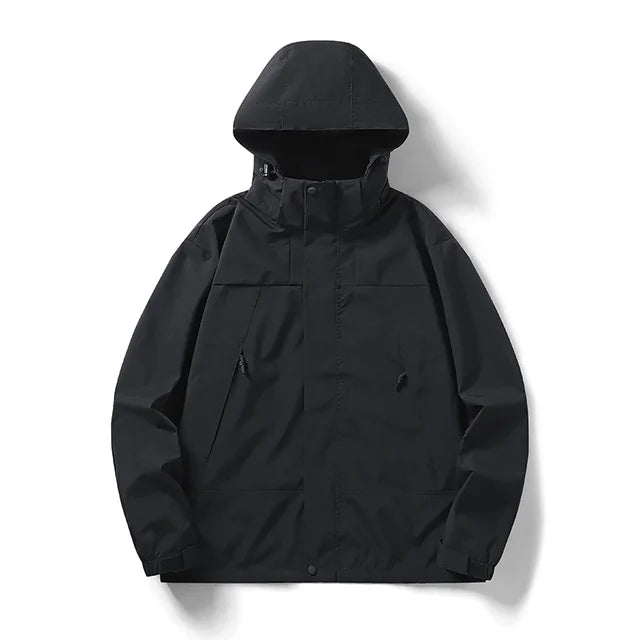 Elarova | Unisex Outdoor winddichte und wasserdichte Kapuzenjacken mit langen Ärmeln und farblich passendem Reißverschluss
