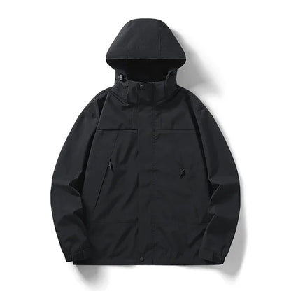 Elarova | Unisex Outdoor winddichte und wasserdichte Kapuzenjacken mit langen Ärmeln und farblich passendem Reißverschluss